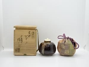 膳所焼　岩崎新定造　文琳茶入（共箱）　□z